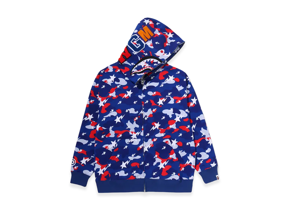 A BATHING APE Sta Strike Camo Shark Relaxed Fit Full Zip Hoodie "Blue"