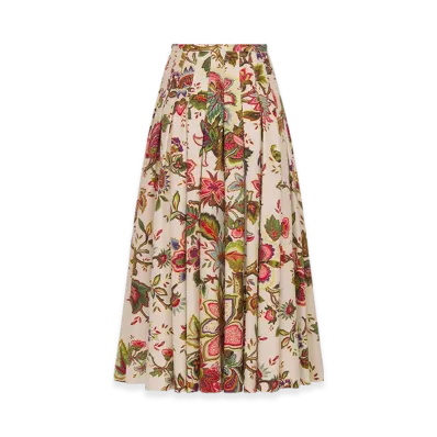 Dior Women's Mid-Length Pleated Skirt Silk Poplin Albero della Vita Motif "Multicolor"