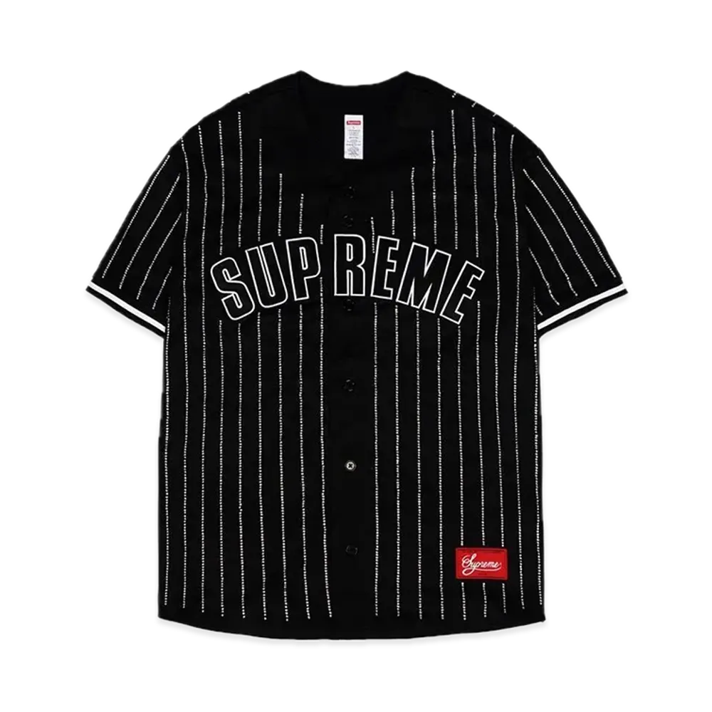 Supreme Rhinestone Stripe Baseball Jersey "Black"