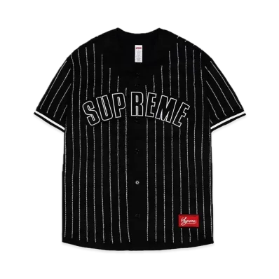 Supreme Rhinestone Stripe Baseball Jersey "Black"