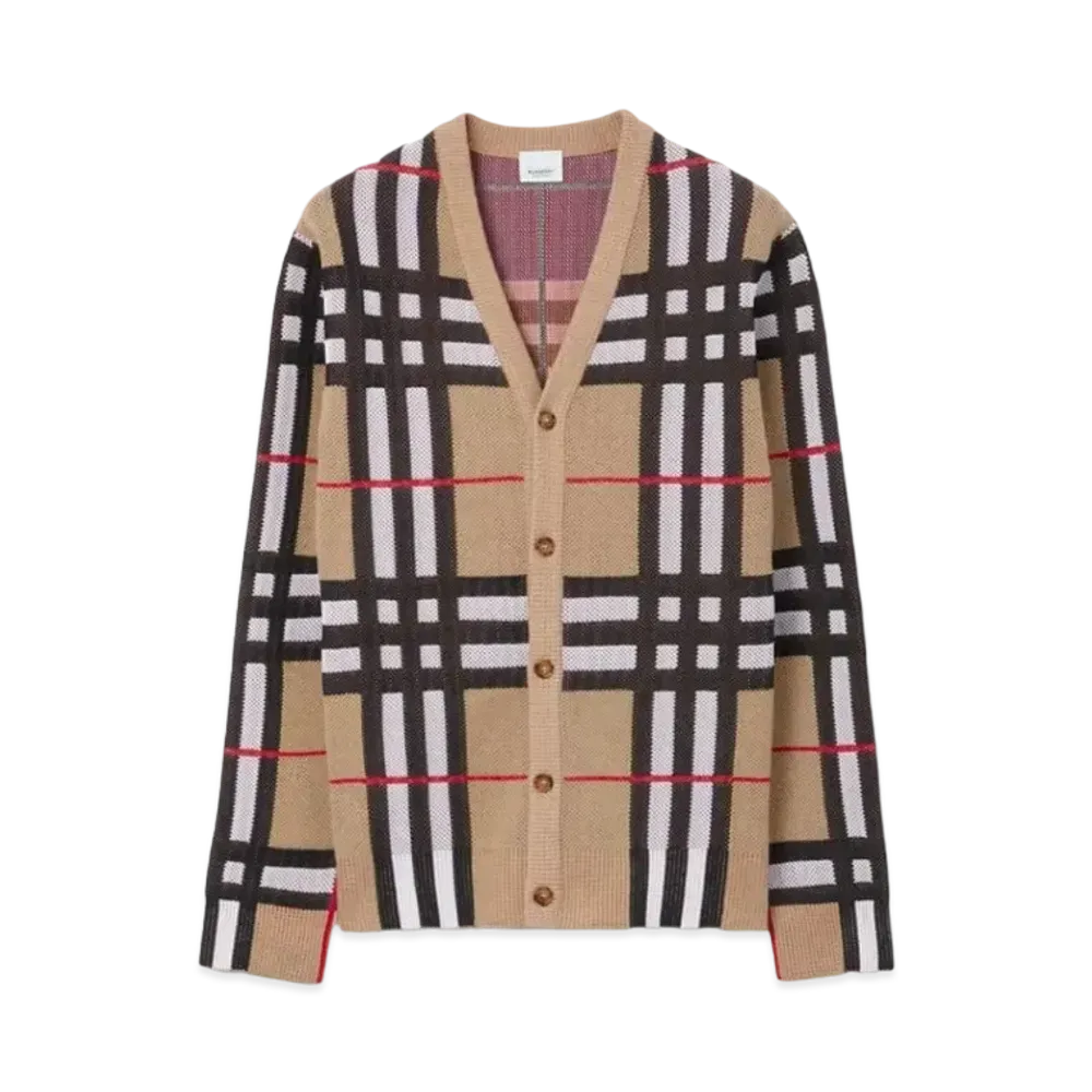 Burberry Men's Check Technical Cotton Cardigan "Archive Beige"