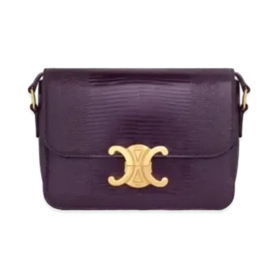CELINE Teen Triomphe Bag In Lizard "Aubergine"