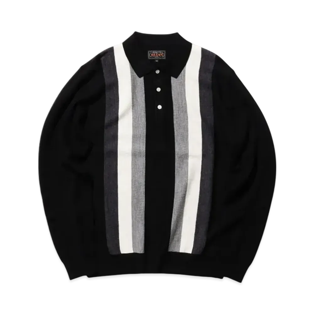 BEAMS Knit Polo Stripe "Black"