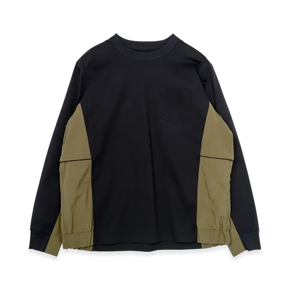 sacai Taslan Nylon x Cotton Jersey L/S T-Shirt "Navy/Khaki"