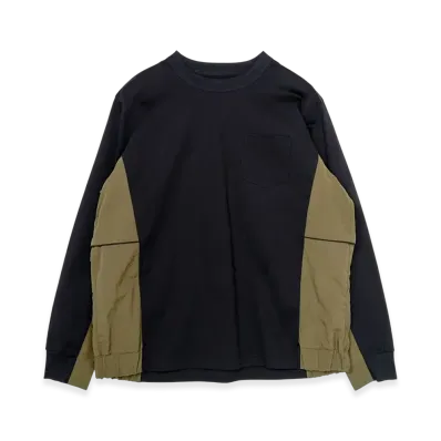 sacai Taslan Nylon x Cotton Jersey L/S T-Shirt "Navy/Khaki"