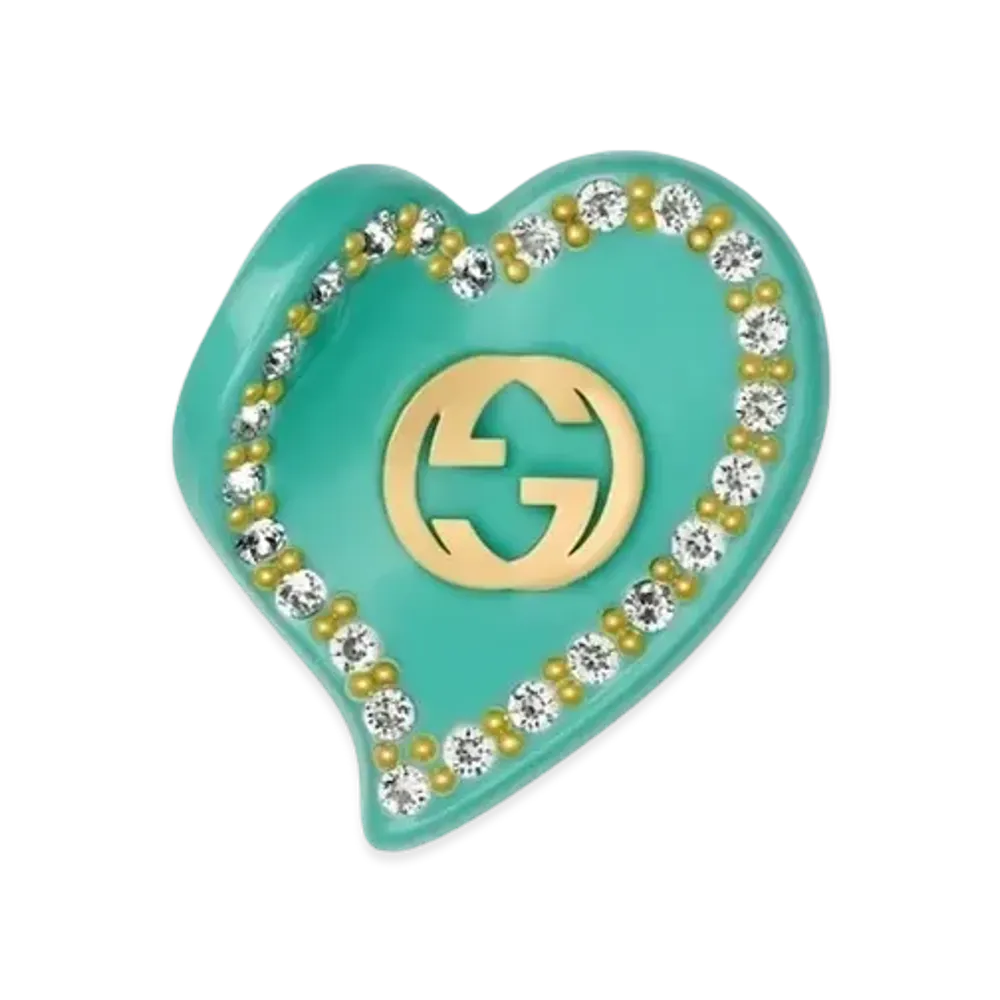 GUCCI Light Green Resin Interlocking Double G Heart Shaped Hair Clip