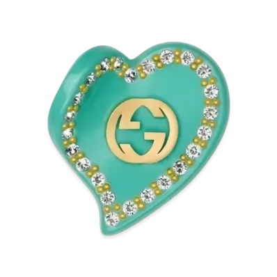 GUCCI Light Green Resin Interlocking Double G Heart Shaped Hair Clip
