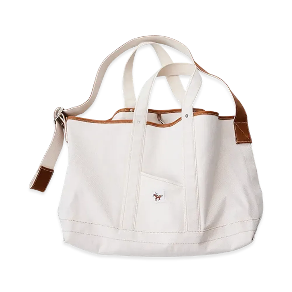 NICENESS A.Lands Canvas And Haas Leather Shoulder Tote Bag "Beige"