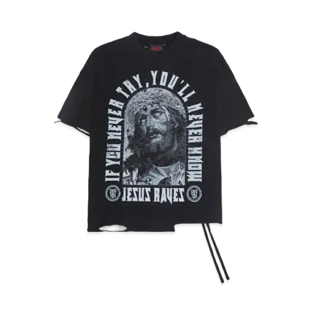 T.C.R BY TOUCHER JESUS RAVES DISTRESSED S/S TEE "BLACK"