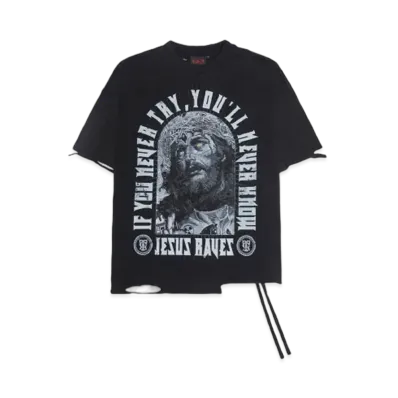 T.C.R BY TOUCHER JESUS RAVES DISTRESSED S/S TEE "BLACK"