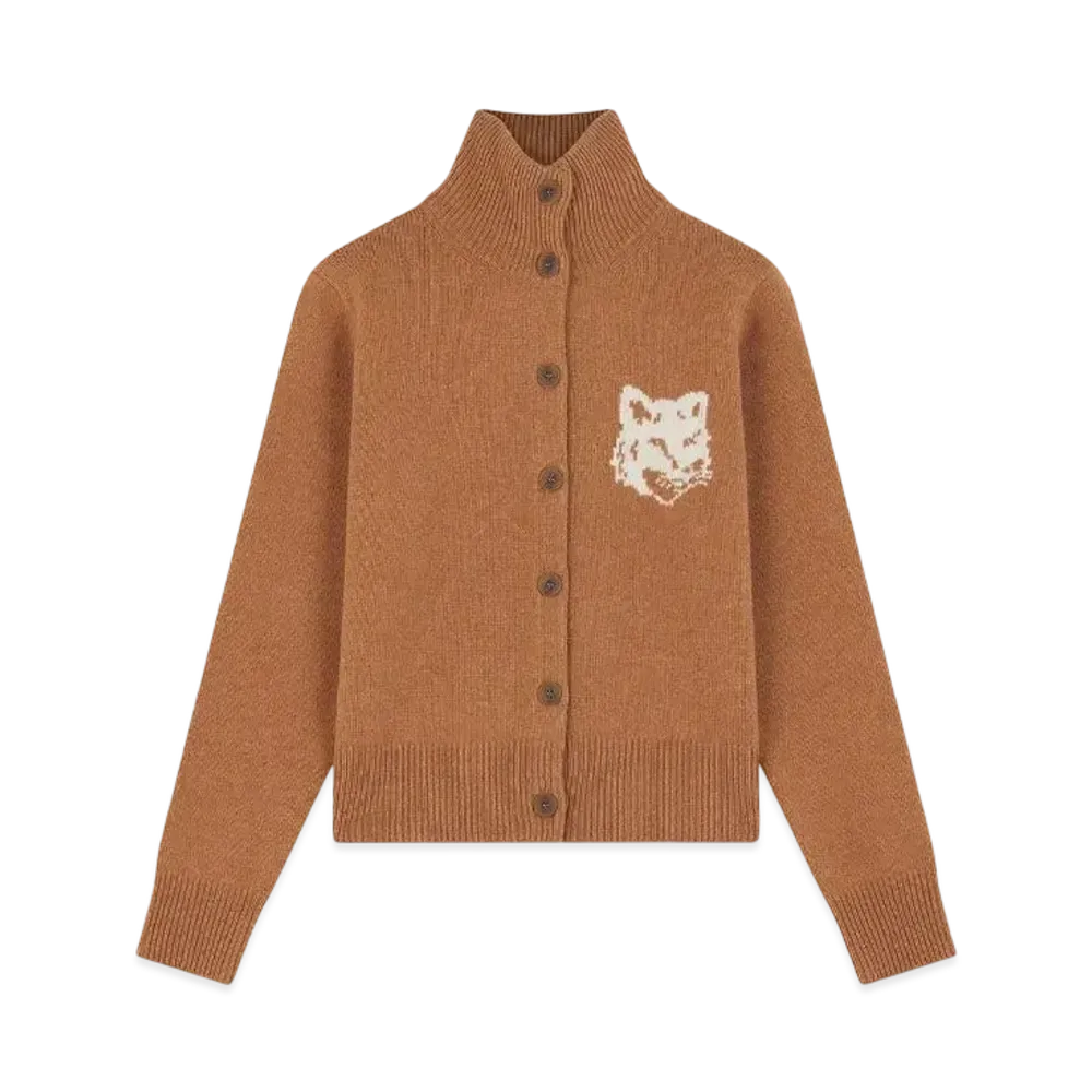 Maison Kitsune Fox Head Intarsia High Neck Cardigan "Sequoia"