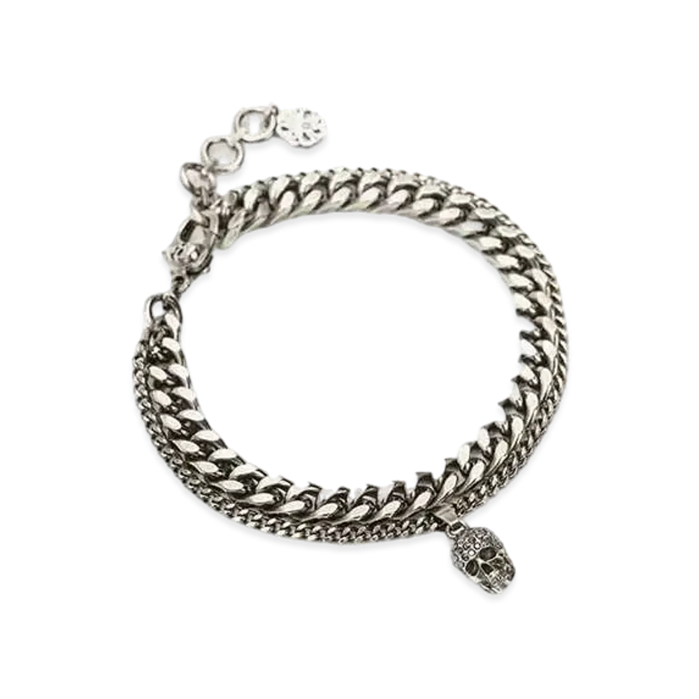 Alexander McQUEEN Pave Skull Chain Bracelet "Antique Silver"