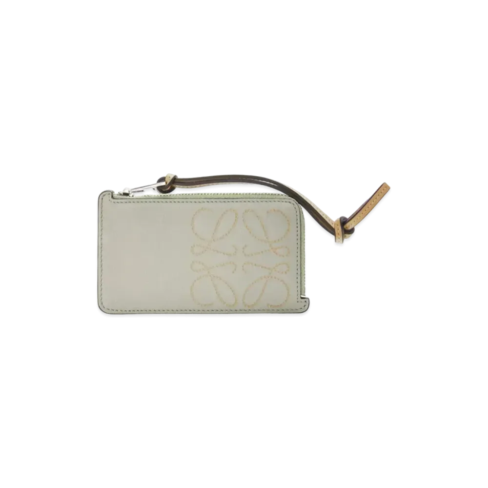 LOEWE Brand Coin Cardholder In Classic Calfskin "Light Green / Dark Gold"