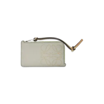 LOEWE Brand Coin Cardholder In Classic Calfskin "Light Green / Dark Gold"