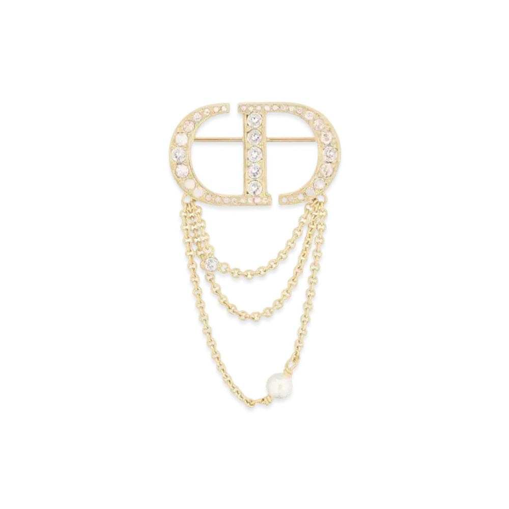 Dior Petit CD Brooch Metal with Resin Pearl and Crystals "Gold/White/Silver"
