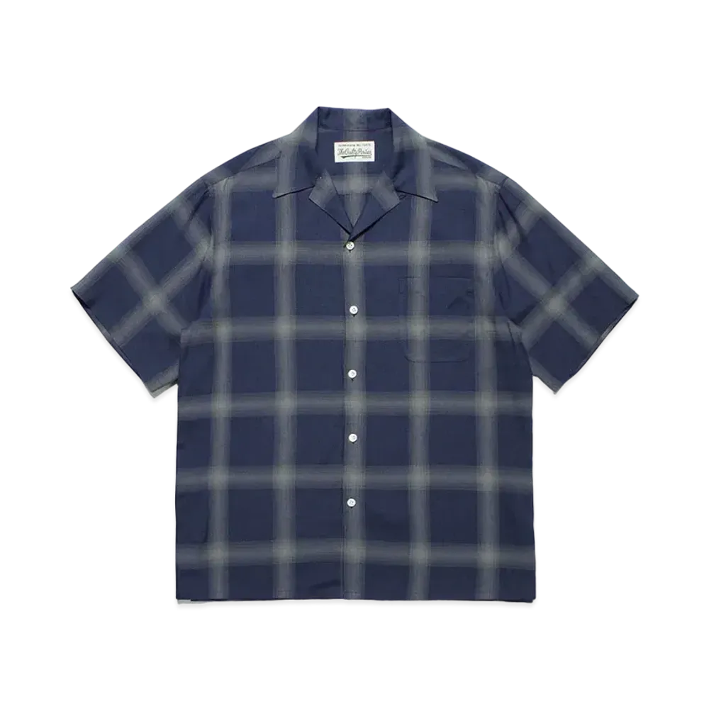 WACKO MARIA Check Open Collar Shirt "Navy"