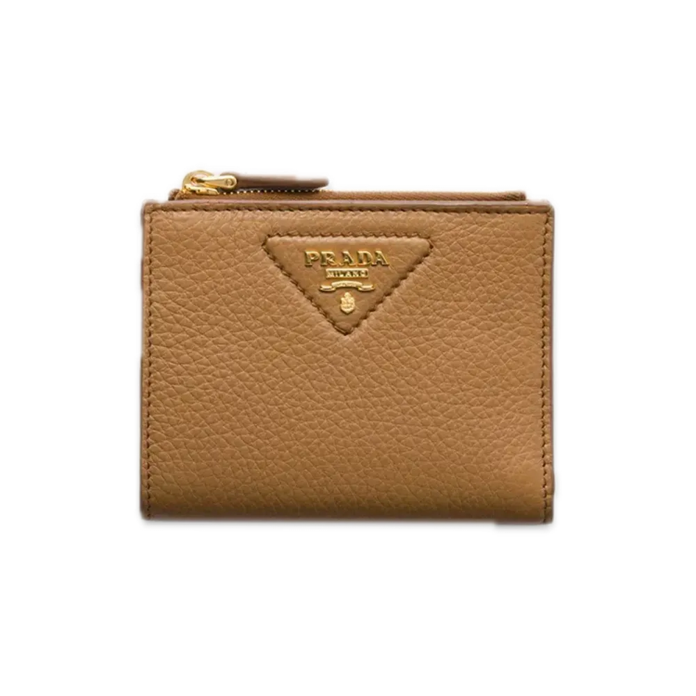 PRADA Vitello Daino Leather Mini Wallet "Camel"