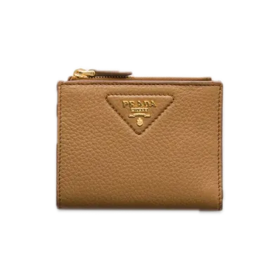 PRADA Vitello Daino Leather Mini Wallet "Camel"