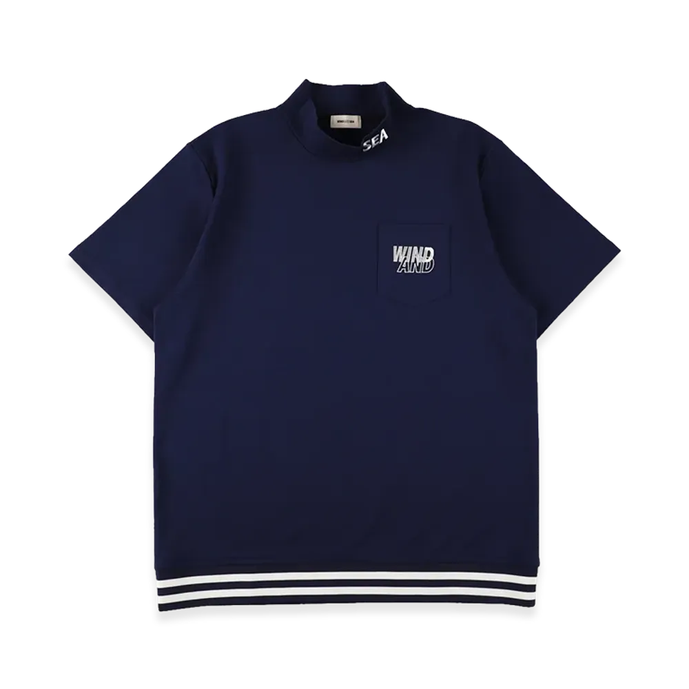 WIND AND SEA S/S Mock Neck Logo Knit "Navy"