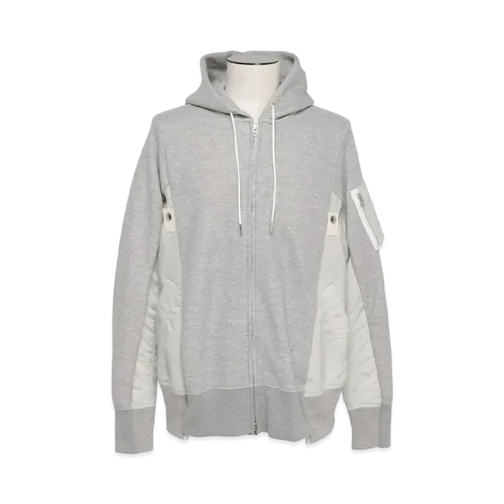 sacai Sponge Sweat x Nylon Twill Hoodie "Light Gray"