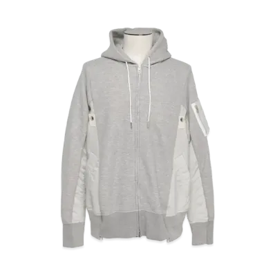 sacai Sponge Sweat x Nylon Twill Hoodie "Light Gray"