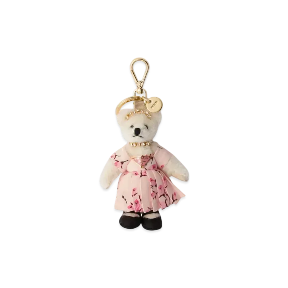 PRADA Teddy Bag Charm with Metal Ring "White"
