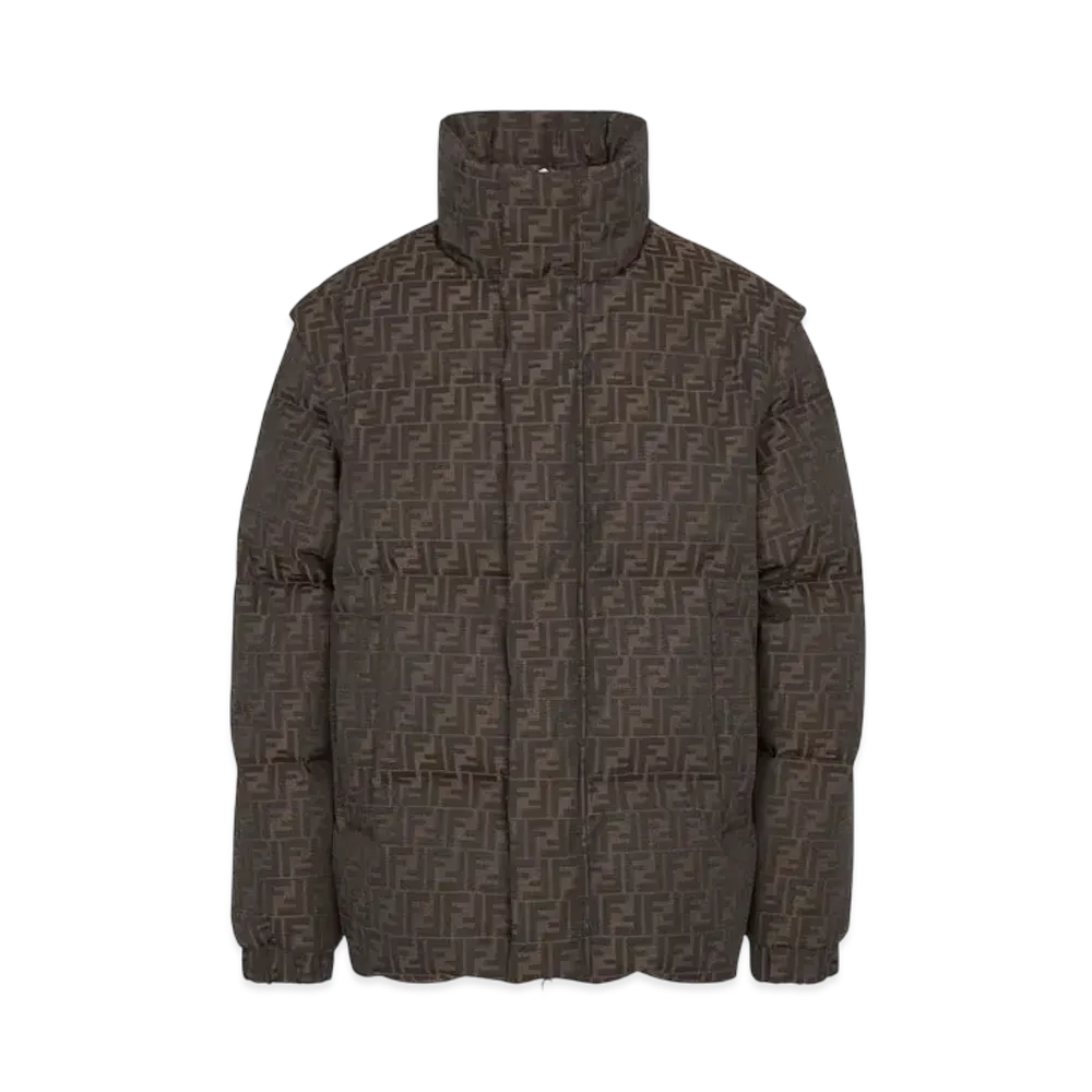FENDI Men's Down Jacket FF Jacquard Nylon Puffer Jacket "Brown"