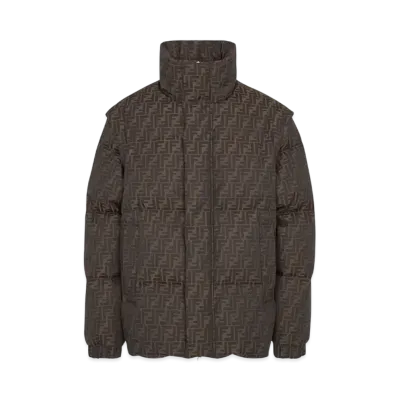 FENDI Men's Down Jacket FF Jacquard Nylon Puffer Jacket "Brown"