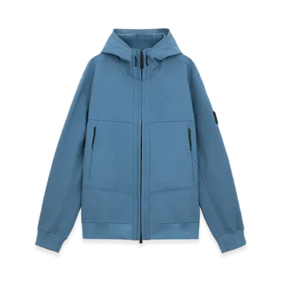 Stone Island Q0322 Soft Shell-R E.Dye Technology in Recycled Polyester Wind and Water Resistant Hooded Jacket - 24FW "Avio Blue"