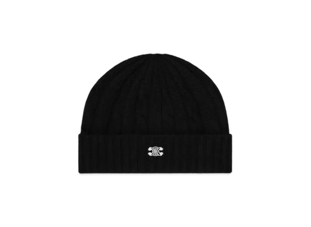 CELINE Triomphe Cable-Knit Beanie in Cashmere "Black"