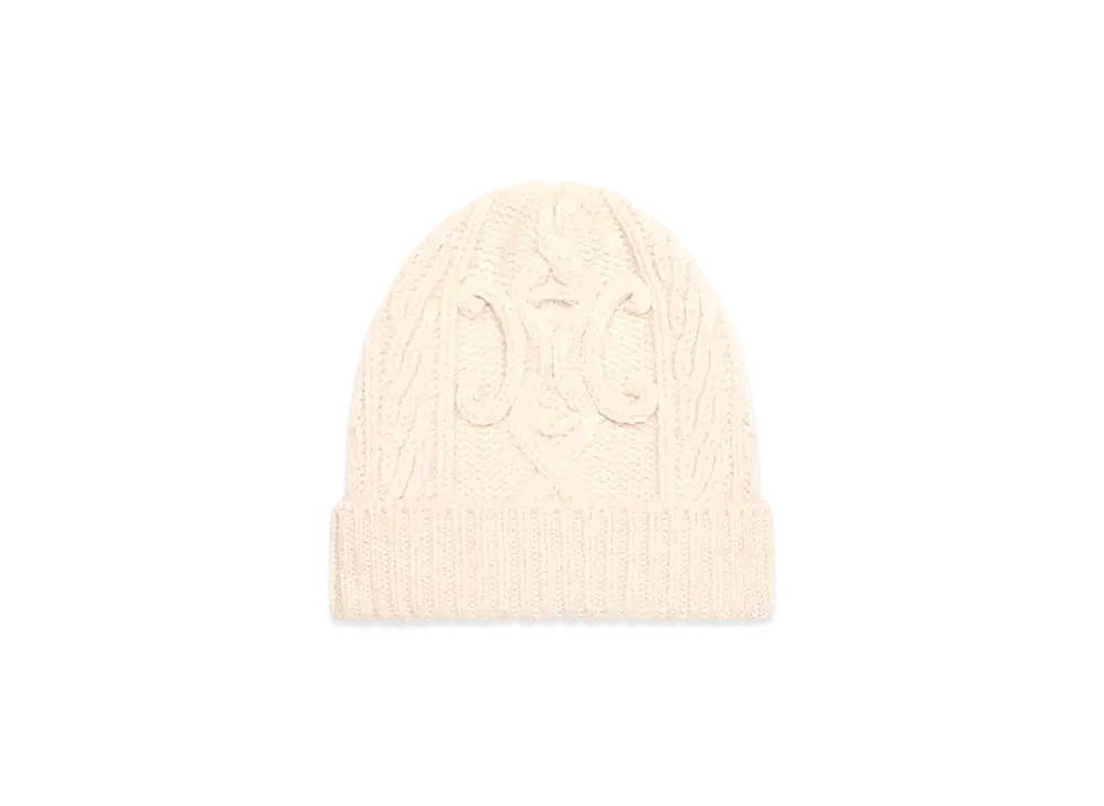 CELINE Triomphe Beanie In Aran Cashmere and Wool "Off White"