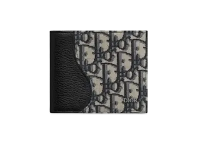 Dior Saddle Bi-Fold Card Holder Grained Calfskin Marquetry with Dior Oblique Jacquard "Beige/Black"