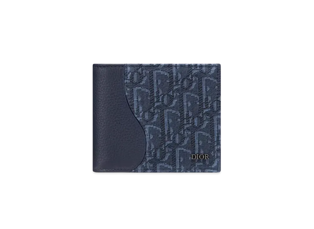 Dior Saddle Bifold Wallet Grained Calfskin Marquetry and Dior Oblique Jacquard "Navy Blue"