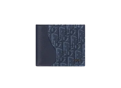 Dior Saddle Bifold Wallet Grained Calfskin Marquetry and Dior Oblique Jacquard "Navy Blue"
