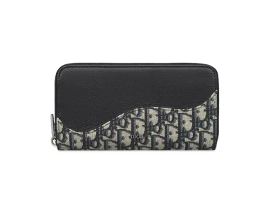 Dior Saddle Zipped Long Wallet Grained Calfskin Marquetry with Dior Oblique Jacquard "Beige/Black"