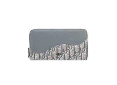 Dior Saddle Zipped Long Wallet Grained Calfskin Marquetry with Dior Oblique Jacquard "Deep Gray"
