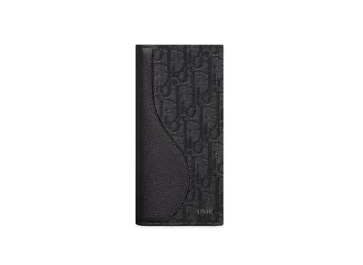 Dior Saddle Vertical Long Wallet Grained Calfskin Marquetry and Dior Oblique Jacquard "Black"