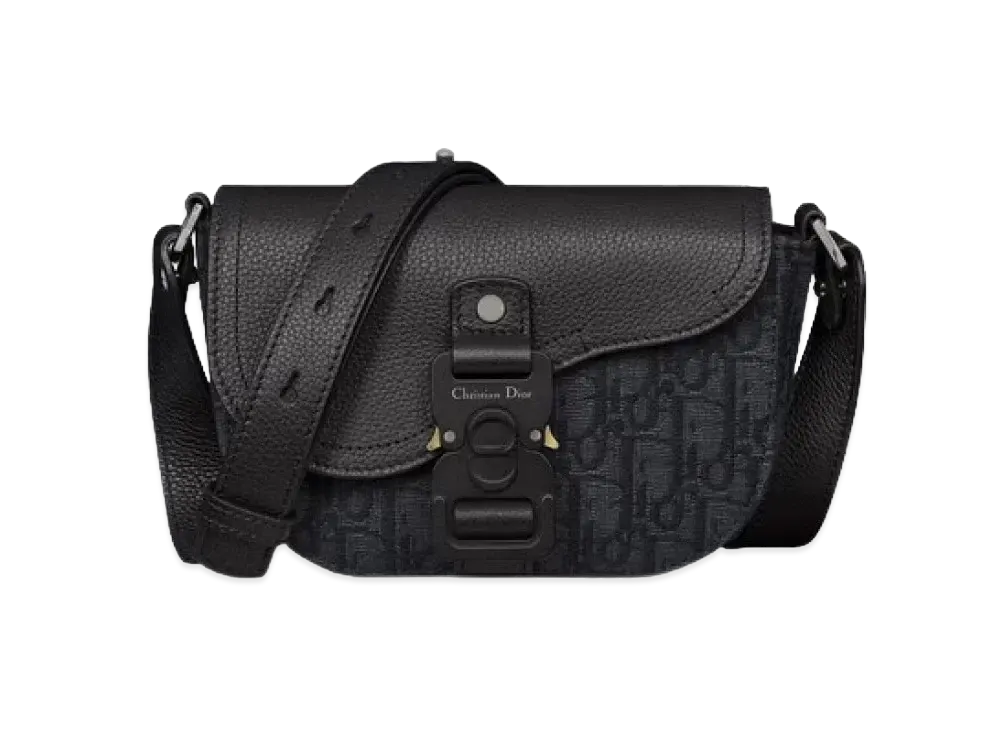 Dior Saddle Pouch with Strap Grained Calfskin Dior Oblique Jacquard "Black"