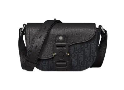 Dior Saddle Pouch with Strap Grained Calfskin Dior Oblique Jacquard "Black"