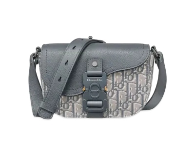Dior Mini Saddle Messenger Bag with Flap Dior Oblique Jacquard and Grained Calfskin "Deep Gray"