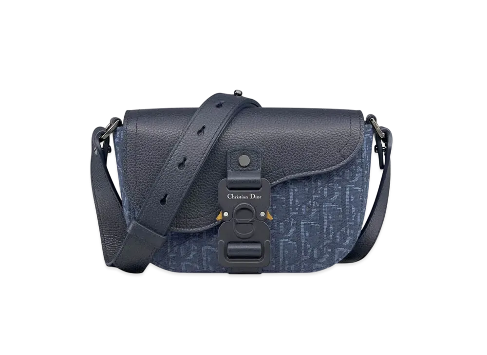 Dior Mini Saddle Messenger Bag with Flap Dior Oblique Jacquard Grained Calfskin "Navy Blue"
