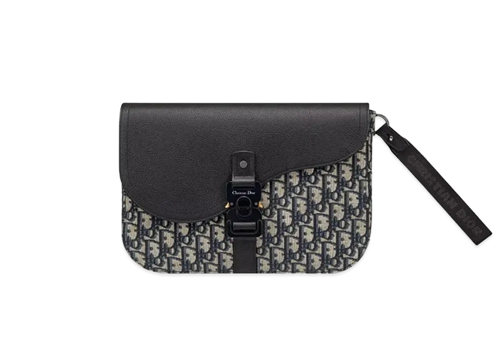 Dior Saddle A5 Pouch Dior Oblique Jacquard Grained Calfskin "Beige/Black"