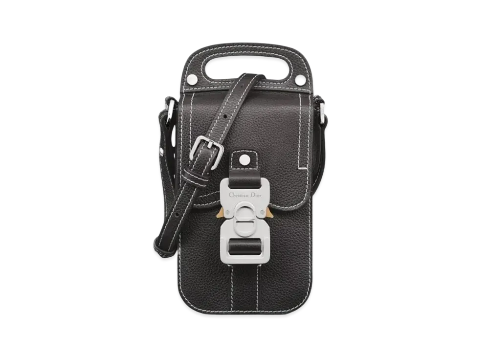Dior Saddle Vertical Pouch Strap Grained Calfskin "Black"
