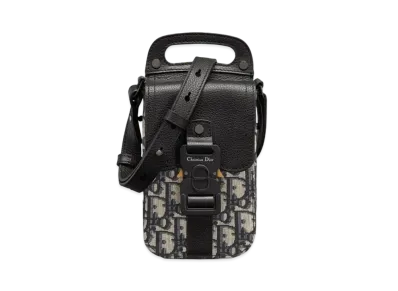 Dior Saddle Vertical Pouch Strap Dior Oblique Jacquard Black Grained Calfskin "Beige/Black"