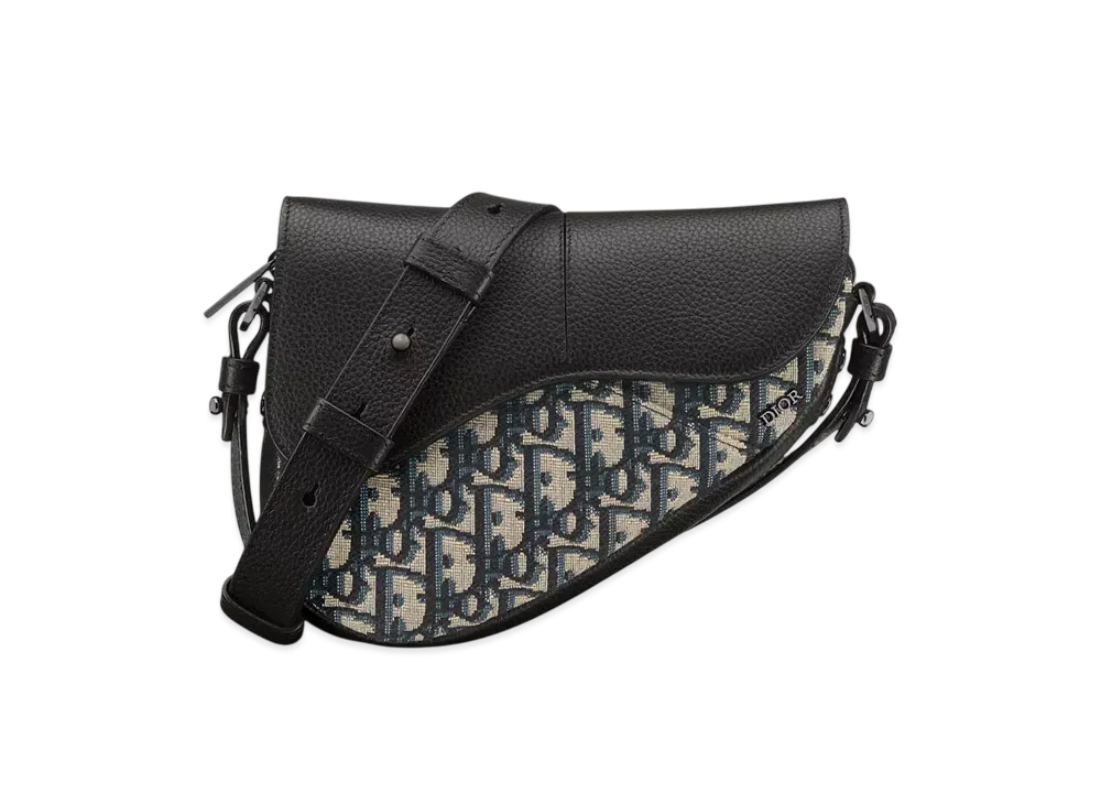 Dior Mini Saddle Bag Dior Oblique Jacquard with Grained Calfskin "Beige/Black"