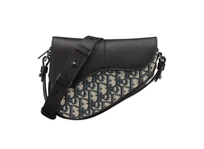 Dior Mini Saddle Bag Dior Oblique Jacquard with Grained Calfskin "Beige/Black"