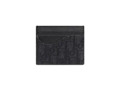 Dior Saddle Card Holder Grained Calfskin Marquetry and Dior Oblique Jacquard "Black"