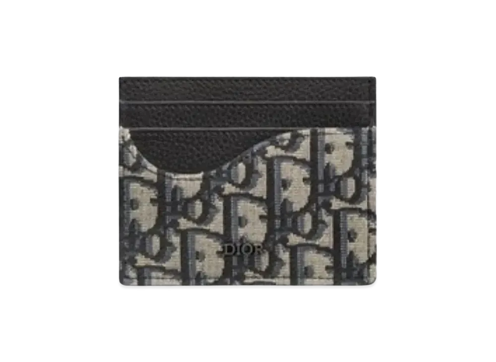 Dior Saddle Card Holder Grained Calfskin Marquetry with Dior Oblique Jacquard "Beige/Black"
