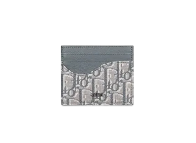 Dior Saddle Card Holder Grained Calfskin Marquetry with Dior Oblique Jacquard "Deep Gray"