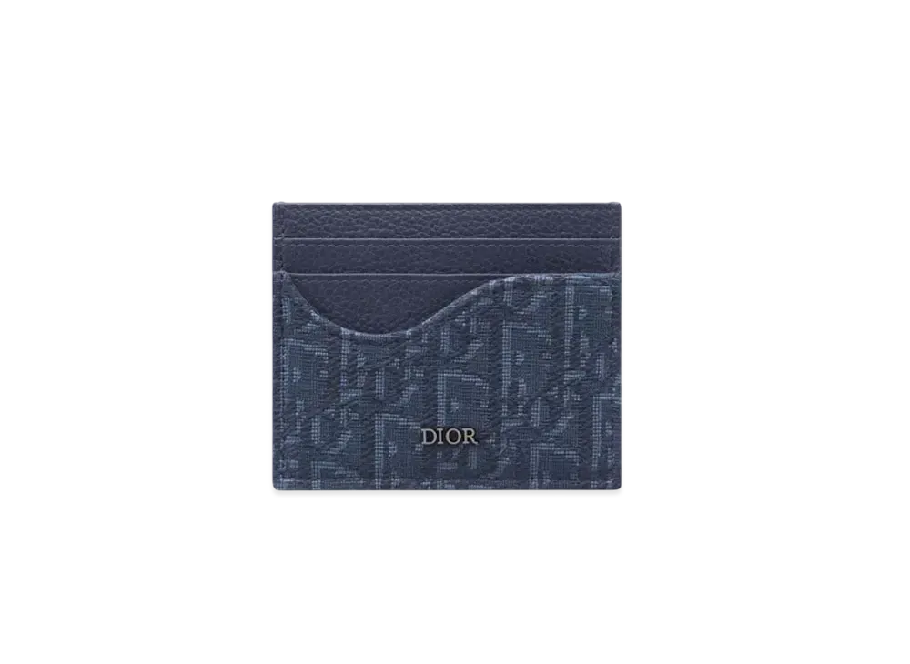 Dior Saddle Card Holder Grained Calfskin Marquetry and Dior Oblique Jacquard "Navy Blue"